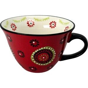 Signature Large Boho Coffee Mug Cup Latte Stoneware Red